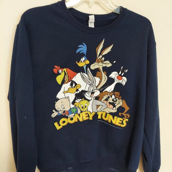 Jerzees Looney Tunes Graphic Pullover Crew Neck Sweatshirt Blue Small - Picture 1 of 3